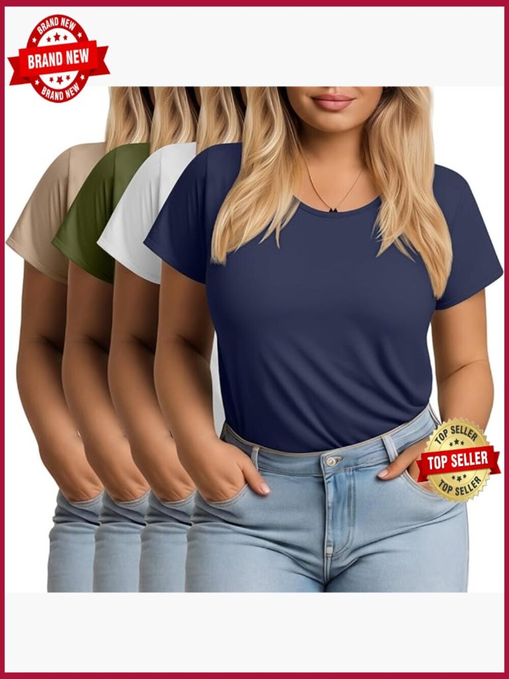 4 Pack Plus Size Short Sleeve Tees Crew Neck Loose Fit Casual Summer Tops